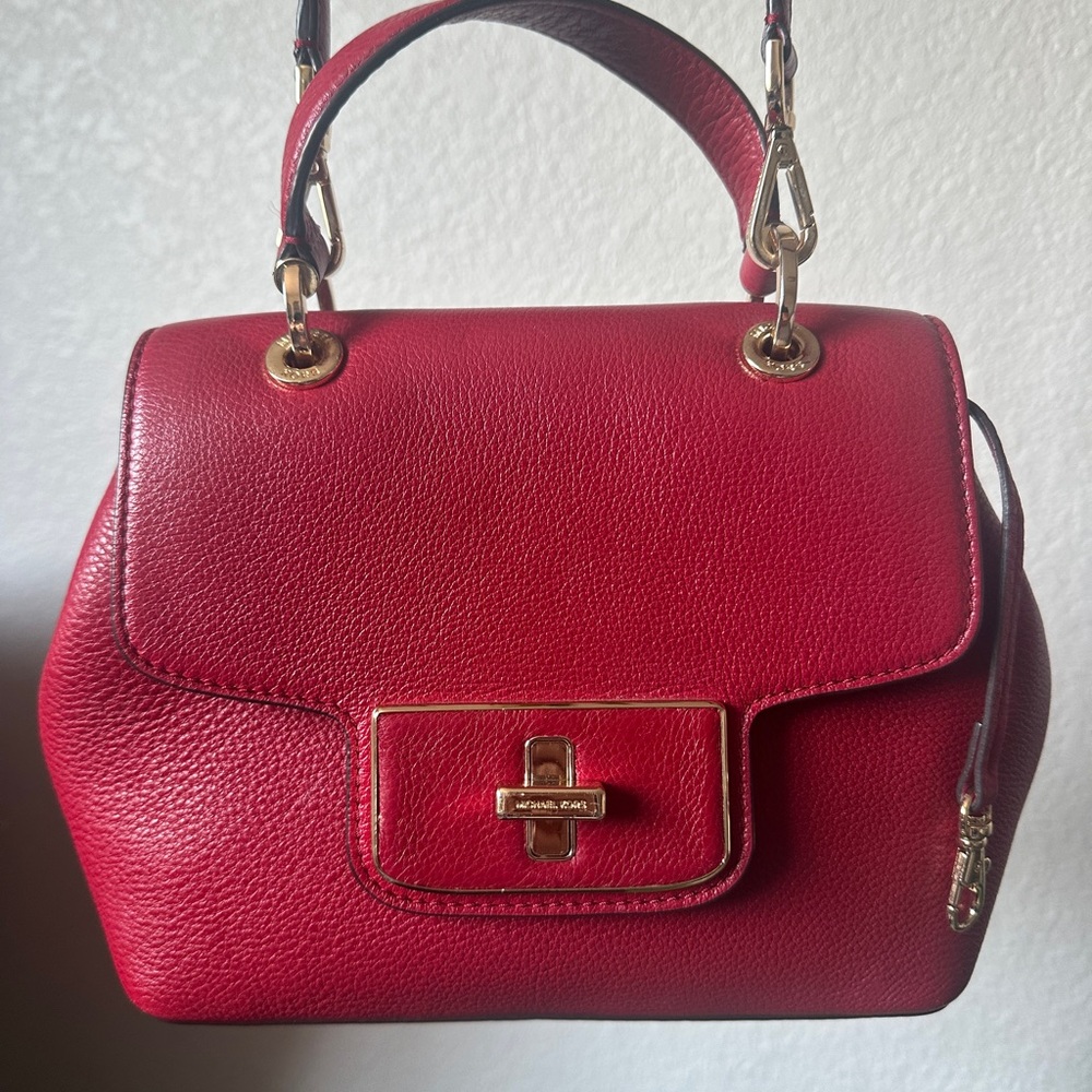 Michael Kors Cherry Red Satchel with Gold Hardware